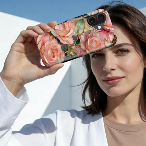 Case for iPhone 16 | Anti-Slip Side Handle| Bold Protective Design | Compatible with MagSafe | Stained Glass Pink Flower | - color: Stained Glass Pink Flower, size: iPhone 16