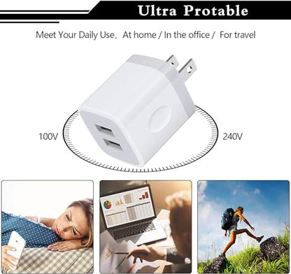 Wall Charger,USB Brick 3Pack 2.1A/5V Dual Port USB Plug Charger Cube Power - color: White