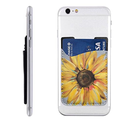 Sunflower Phone Credit Card Holders Sleeve Adhesive Wallet Compatible with Most Back of Phones - color: Sunflower