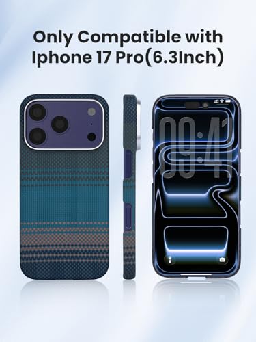 Aramid fiber Ultra-Thin Magnetic Caseless Feel Case for iPhone 17 Pro | Handwoven 600D aramid, Lightweight , compatible with MagSafe, Caseless Feel, case for iPhone 17 pro,Sunrise Blue - color: Sunrise Blue