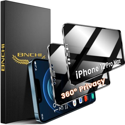 2 Pack 4 Way 360° Privacy Screen Protector for iPhone 12 Pro Max, Horizontal and Vertical All Around Anti-Spy 9H Tempered Glass Film, Scratch Resistant, Zero Bubbles, Face ID Sensitive - size: iPhone 12 Pro Max