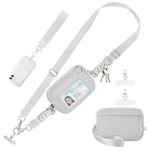 Tiostep Clip and Go Strap for Phone with Wallet Crossbody Phone Lanyard Adjustable and Detachable RFID Wristlet Wallet (Grey, Medium) - color: Grey, size: Medium