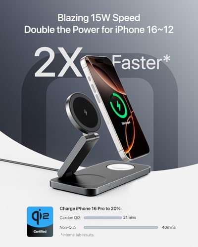 3 in 1 Wireless Charging Station with Qi2 Magnetic Charger for iPhone 16 Pro/16/16 Pro Max, for Apple Watch 9/Ultra 2/SE/8/7/6/5/4/3/2, for AirPods Pro/Pro 2/3 (Black) - color: Black