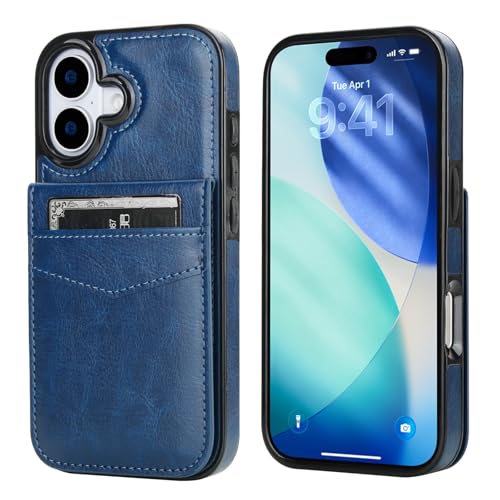 KIHUWEY for iPhone 17 Wallet Case Card Holder Kickstand, Blue | Credit Card Slots, PU Leather, Magnetic Clasp, Flip Heavy Duty Protection Cover for Men and Women - color: Blue