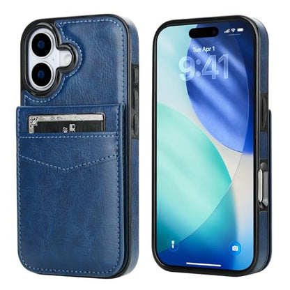 KIHUWEY for iPhone 17 Wallet Case Card Holder Kickstand, Blue | Credit Card Slots, PU Leather, Magnetic Clasp, Flip Heavy Duty Protection Cover for Men and Women - color: Blue