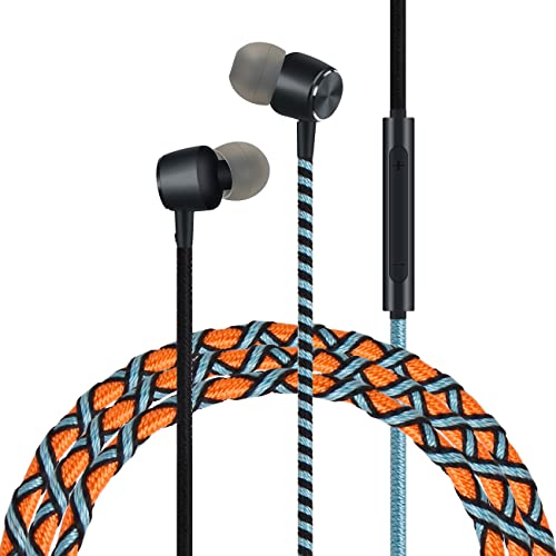 Cute Colorful Earbuds Headphones with Microphone - Braided in-Ear Earphones Compatible with Cell Phones Laptop Tablets Smartphones Fabric Braided Heavy Duty Bass(Orange) - color: Orange
