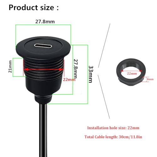 PENGLIN USB C 3.1 Flush Mount Extension Cable Male to Famale 30CM
