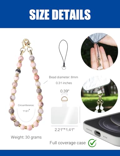 Handmade Beaded Charm Cell Phone Camera Lanyard, Wrist Strap with Natural Gemstone Beads,Phone Chain String, Keychain Decor for Wallet (Pink Zebra) - style: Pink Zebra