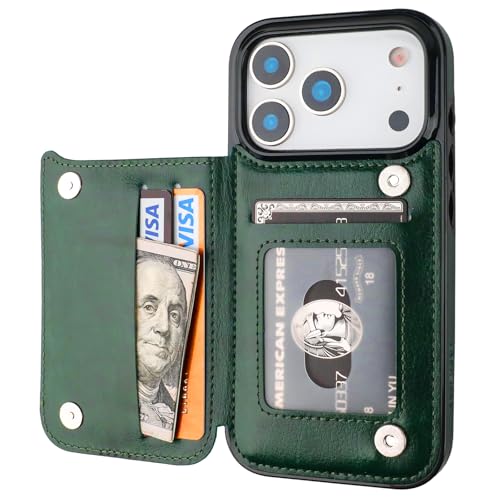 ONETOP for iPhone 17 Pro Wallet Case with Credit Card Holder,Green | Kickstand,ID/Cash Holder,Case Wallet with Card Slots,Double Magnetic Clasp,Durable PU Leather Shockproof Cover for Women Men - color: Green