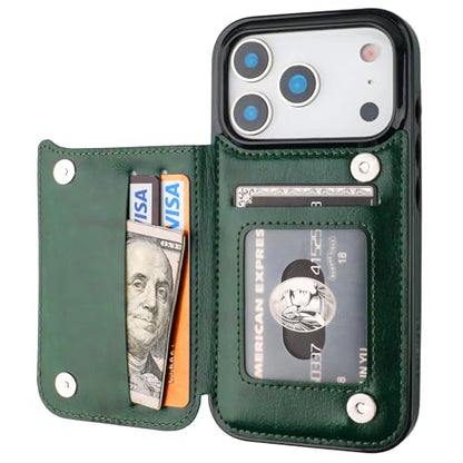 ONETOP for iPhone 17 Pro Wallet Case with Credit Card Holder,Green | Kickstand,ID/Cash Holder,Case Wallet with Card Slots,Double Magnetic Clasp,Durable PU Leather Shockproof Cover for Women Men - color: Green