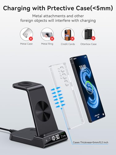 Wireless Charger for Samsung S25 with Clock 3 in 1 Android Charging Station - color: Black