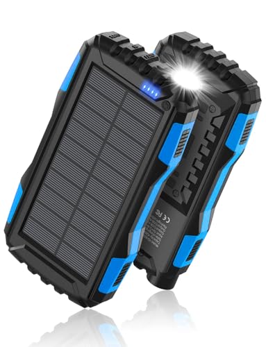 Mregb Solar Charger Power Bank 42800mAh, Portable Charger, Solar Power Bank,External Battery Pack 5V3.1A Qc 3.0 Fast Charger Built-in Super Bright Flashlight (Blue) - color: Blue