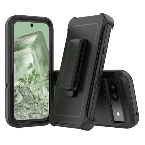 Compatible with Google Pixel 8A Case, with Belt Clip Holster Heavy Duty Rugged Shockproof Full Body Protection Kickstand Phone case for Google Pixel 8A 5G (Black) - color: Black