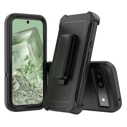 Compatible with Google Pixel 8A Case, with Belt Clip Holster Heavy Duty Rugged Shockproof Full Body Protection Kickstand Phone case for Google Pixel 8A 5G (Black) - color: Black