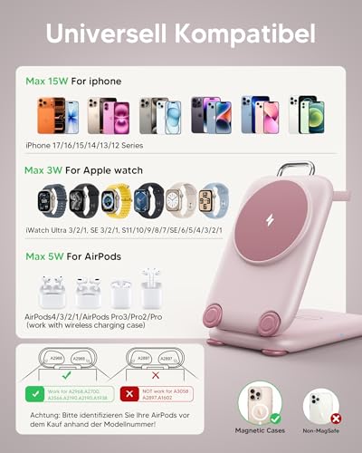 Mukiya PaktVault Traveling Fast Wireless Charging Station for iPhone Duo - color: Pink