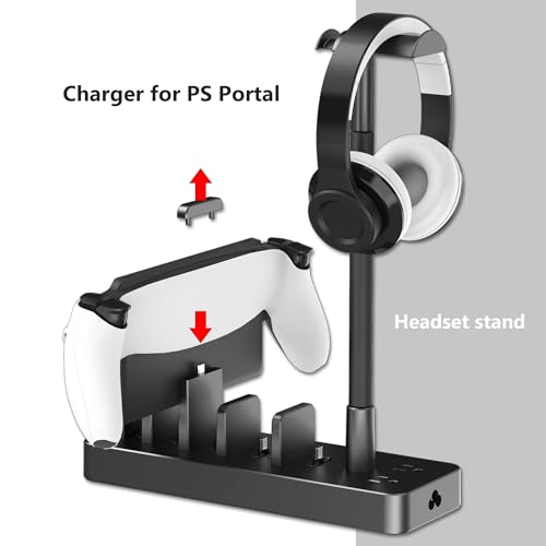 Drevet Charging Station for Multiple Devices, 6 Port USB C Fast Charger Station with 2 AC Outlets and Headset Stand, USB Charging Dock Compatible with Cellphone, Tablet, Kindle, iPhone, iPad and More