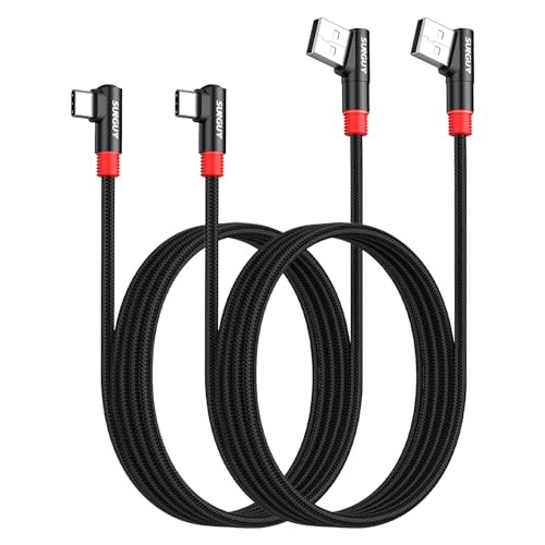 SUNGUY Right Angle USB C Cable 2Pack [6FT/2m] 3A 90 Degree USB 2.0 USB-C Fast Charging Data Sync Cable Nylon Braided for iPhone 16 15 Pro/Pro Max/Plus Samsung Galaxy S25/S24/S23, iPad - size: 6FT