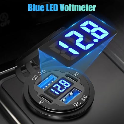 12V USB C Outlet 78W 4 Ports Aluminum Car Charger Socket, Dual PD 30W and Dual QC 18W Car USB Port 12V Charger with Voltmeter and C to C Cable, Suitable for Boat Marine Bus Truck Golf RV Motorcycle - size: 4USB