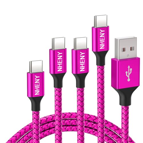 USB TyType C Charger Cable Pink USB C Nylon Braided Rapid Charging Cord 4 Pack 10FT 2x6FT 3FT for Phone 15/16 Series,Samsung S10 S9 Plus, Note 10/S10, LG V30 G6, Google Pixel - color: Pink