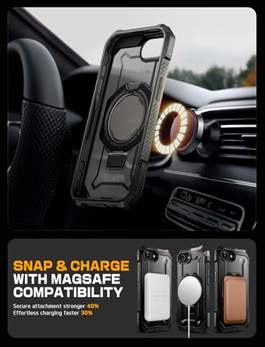SUPCASE for iPhone 17e/16e Case with Stand, Compatible with MagSafe, Black | Military-Grade Drop Protection, Anti-Slip Grip, Heavy Duty Magnetic Phone Case for iPhone 17e/16e 6.1", Unicorn Beetle Grip