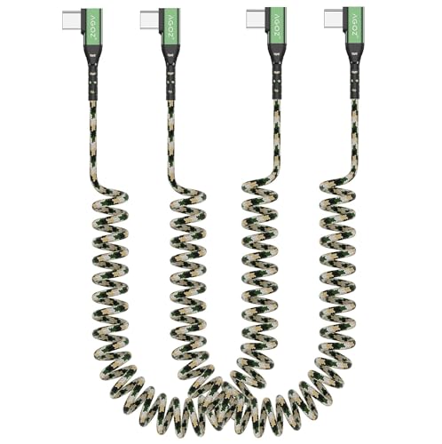 AGOZ 2 Pack Right Angle Braided Coiled USB C to USB C Cable Fast Charger Cord Compatible with Galaxy S26, S25, S24, S23 Ultra, Z Fold 7, A17, A36, A54, Pixel 10, Pixel 9 Pro, Moto G Play (Camo) - color: Camo