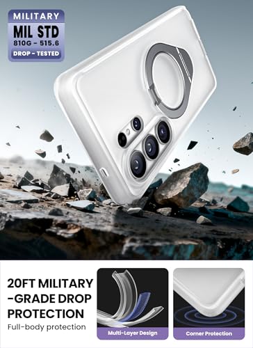 i-Blason for Samsung Galaxy S26 Ultra Case MagSafe with Ring Stand, 360° Full-Body with Built-in Screen Protector, 2-in-1 Kickstand/Ring Holder, Anti-Yellowing Slim Shockproof Phone Case, Frost Clear - color: Frost Clear