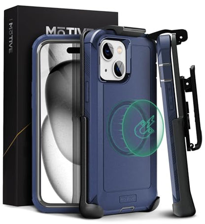 MOTIVE Heavy Duty Case for iPhone 15, Belt Clip Holster | 6.1" Blue - color: Blue Navy, size: iPhone 15