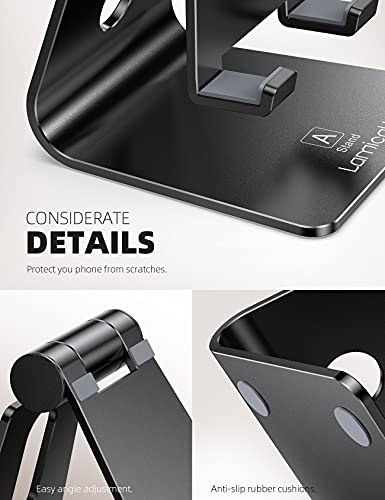 Lamicall Aluminum Cell Phone Stand, Adjustable Desk Phone Holder for iPhone - color: Black