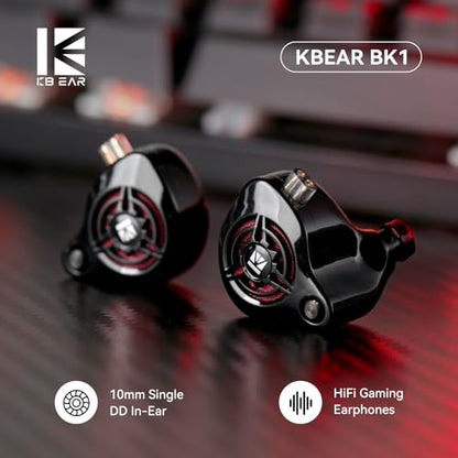 2026 Latest erabuds,KBEAR BK1 Wired Gaming Earbuds,10mm Single DD in Ear Monitor,HiFi Headset Wired Earbuds IEM Earphones with Detachable Cable for Gaming/Music/Video (Black, 3.5 no mic) - color: E