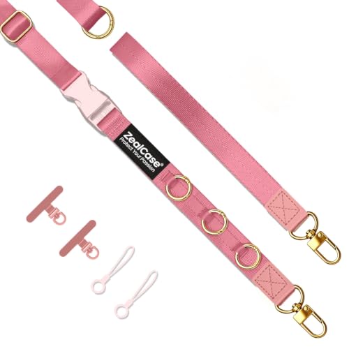 Cell Phone Lanyard Crossbody Built 3 Hooks & Anti-Slip Wrist Strap - color: Pink, size: Small: Width 0.79''/Length 35.54'' – 69.93''