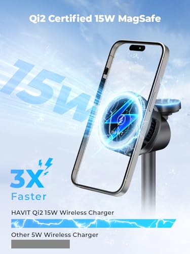 havit Qi2 3 in 1 Wireless Charging Station, 15W Magnetic Charger with Cooling Fan for iPhone 17/16/15/14/13/12, Apple Watch & AirPods, Adjustable Stand, 45W Adapter Included