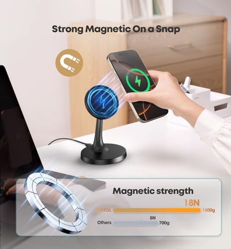 Magnetic Wireless Charger iPhone Stand 15W Fast Mag-Safe Charger for iPhone 17/17 Pro/17 Air/17 Pro Max 16/15/14/13/12 Series Apple Magnet Wireless Charging Station/Pad for AirPods - color: 1Pack Black
