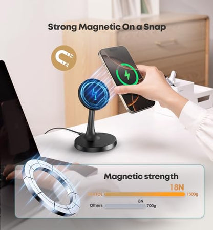 Magnetic Wireless Charger iPhone Stand 15W Fast Mag-Safe Charger for iPhone 17/17 Pro/17 Air/17 Pro Max 16/15/14/13/12 Series Apple Magnet Wireless Charging Station/Pad for AirPods - color: 1Pack Black