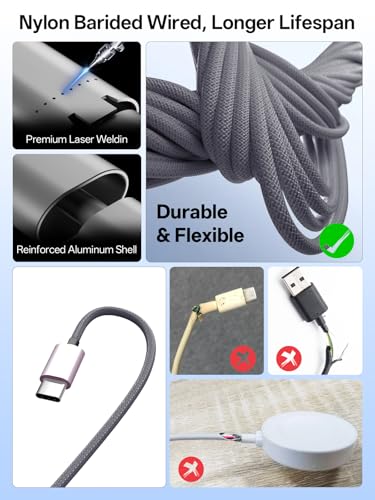 Travel Essentials for Apple Watch Charger, Multi Charging Cable for iPhone Charger, 3 in 2 USB C Cable Cord Compatible with iPhone 17-15 Series/Watch Ultra/10-1/Galaxy S25-20, iPad (Grey, 4FT)