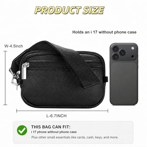 Clip and Go strap for phone with Leather Wallet crossbody phone - color: Black