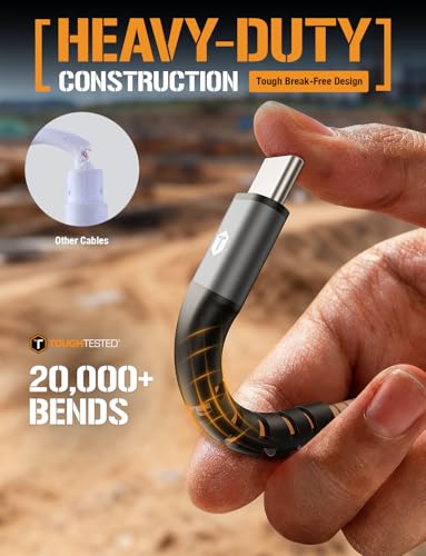 ToughTested 2ft USB-C to USB-C Cable, 60W PD Fast Charging Braided