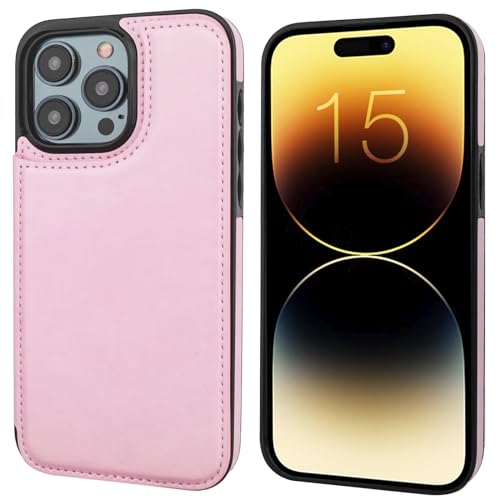 ONETOP for iPhone 15 Pro Max Wallet Case with Credit Card Holder,Pink | Kickstand,ID/Cash Holder,Case Wallet with Card Slots,Double Magnetic Clasp,Durable PU Leather Shockproof Cover for Women Men - color: Pink