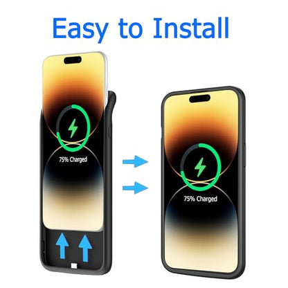 Battery Case for iPhone 14 Pro, Upgraded 10000mAh High-Capacity Protective Rechargeable Extended Charger Cover Compatible with iPhone 14 Pro (6.1 inch) Wireless Charging Case Support Carplay - Black - size: iPhone 14 Pro