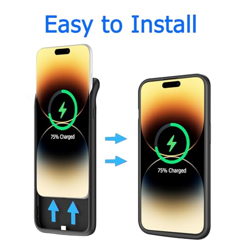 Battery Case for iPhone 14 Pro, Upgraded 10000mAh High-Capacity Protective Rechargeable Extended Charger Cover Compatible with iPhone 14 Pro (6.1 inch) Wireless Charging Case Support Carplay - Black - size: iPhone 14 Pro