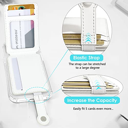 M-Plateau Phone Wallet Stick On, Phone Card Holder With Elastic Magnetic Closure, Slim Wallet Matches Double Sided Tape Compatible with iPhone Case and Most Smartphone (White) - color: White