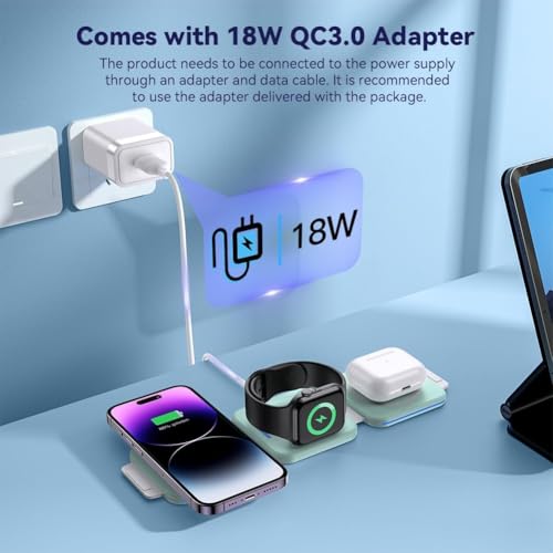 3 in 1 Charging Station for Apple,Magnetic Foldable Charger for Travel - color: GREEN