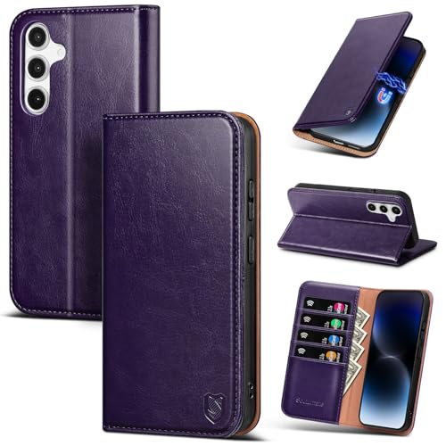 Compatible with Samsung Galaxy S25 FE Case Wallet with Card Holder [4 Card Slots] Kickstand [RFID Blocking] PU Leather Phone Case Flip Folio Protective Cover TPU Shockproof,Purple - color: Purple, size: Samsung Galaxy S25 FE