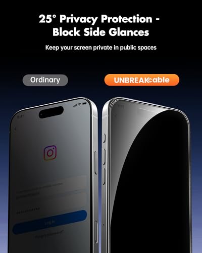 UNBREAKcable iPhone 16 Pro Privacy Screen Protector 2-Pack, Upgraded Dual-Tempered Glass + 2 Camera Lens Protectors, 25° Anti-Spy, Military-Grade 9H+, HD Clear, Anti-Fingerprint, 6.3 Inch - size: iPhone 16 Pro