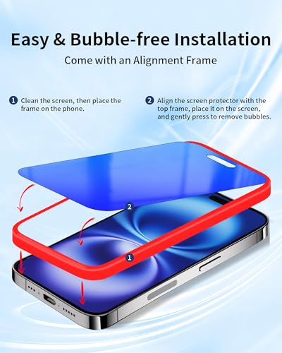 2 Pack Privacy Screen Protector for iPhone 16 Plus 6.7 inch Blue - color: For iphone 16 Plus Blue