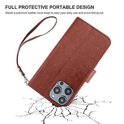 Bocasal Detachable Wallet Case Card Holder for iPhone 14 Pro Max Brown | RFID Blocking Kickstand Card Slots Holder PU Leather Magnetic Shockproof Wrist Strap Removable Flip Protective Cover 6.7 inch - color: Brown