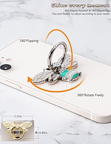 Allengel Bee Phone Ring Holder Finger Kickstand with Crystal, Cute Phone Ring Grip Holder for iPhone or Smartphone Cases, Silver Turquoise - color: silver