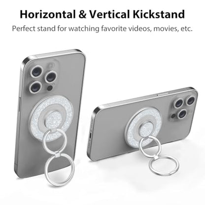 Magnetic Phone Grip Compatible with MagSafe, Magnetic Phone Ring Holder Finger Kickstand Wireless Charging Compatible, Double Cell Phone Rings Gripper Stand for MagSafe iPhone - Sparkle Silver - color: Sparkle Silver