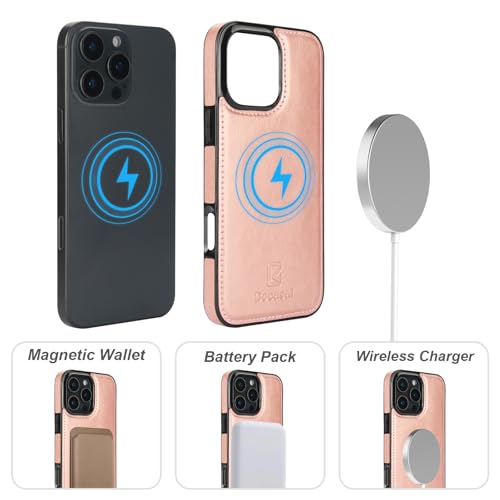 Bocasal for MagSafe Wallet Case Card Holder for iPhone 16 Pro Max Rose Gold - color: Rose Gold for MagSafe