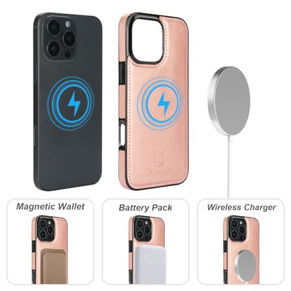 Bocasal for MagSafe Wallet Case Card Holder for iPhone 16 Pro Max Rose Gold - color: Rose Gold for MagSafe