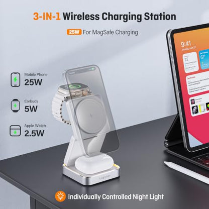Fast 25W 3 in 1 Foldable Wireless Charging Station for iPhone 18 Pro Max - color: WHITE